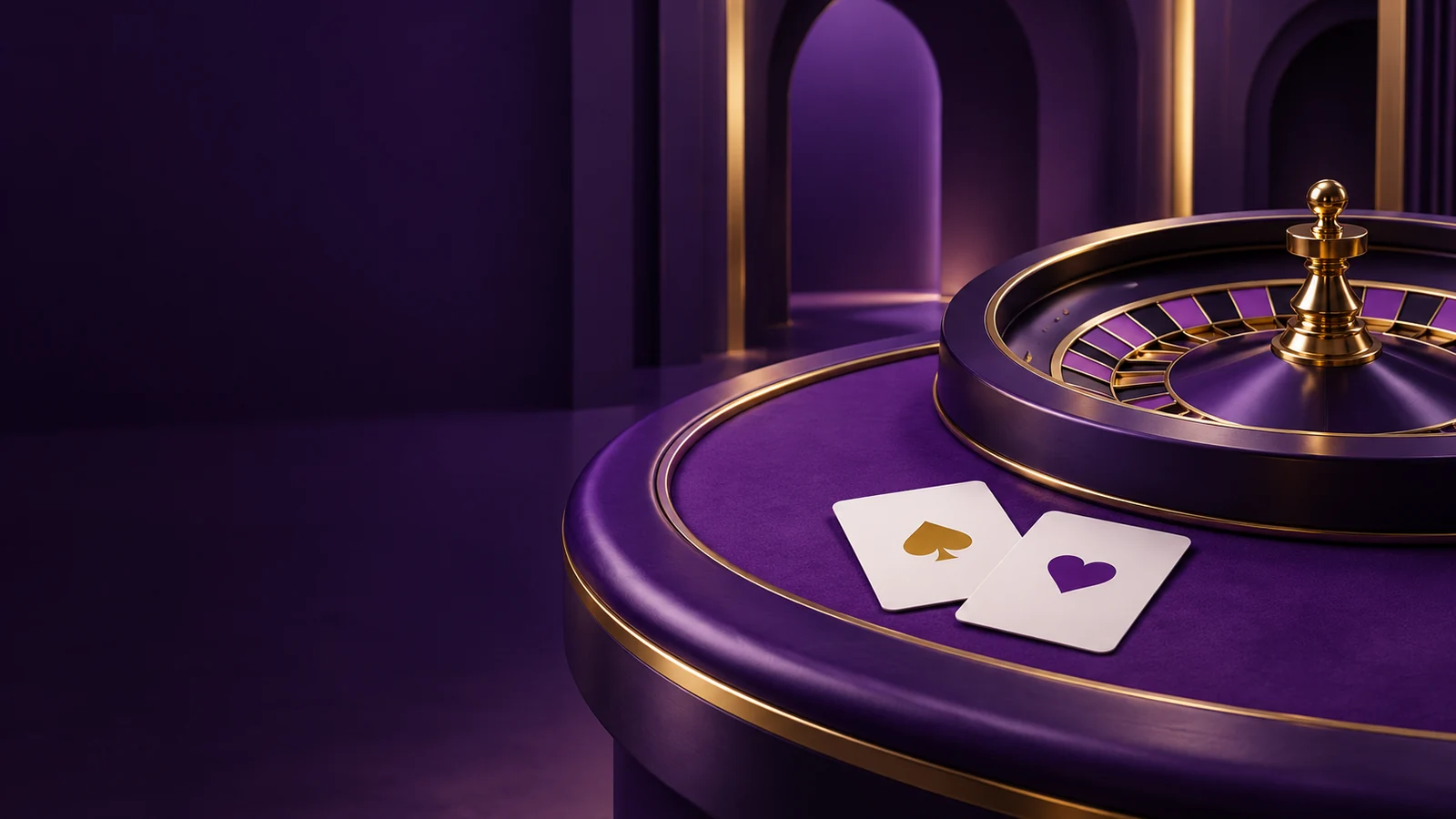 Composition éditoriale violette et dorée autour du casino